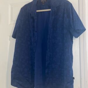 Michael Kors Mens navy blue Slim Fit Short Sleeve Button Down Shirt